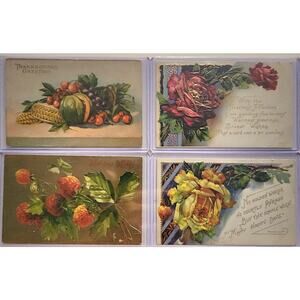Lot Of Four Vintage Antique Embossed Postcards Fruit Flowers